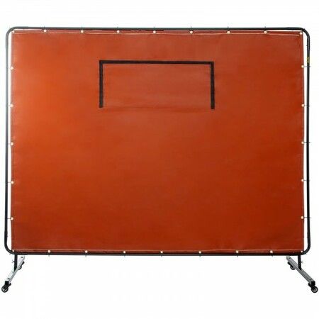 Welding Curtain 6' x 8' Welding Screen with Metal Frame & 4 Wheels Fireproof Fiberglass with Transparent Window for Workshop Industrial Site Red