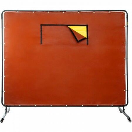 Welding Curtain 6' x 8' Welding Screen with Metal Frame & 4 Wheels Fireproof Fiberglass with Transparent Window for Workshop Industrial Site Red