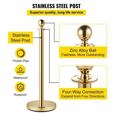 Velvet Ropes and Posts 5 ft/1.5 m Red Rope Stainless Steel Gold Stanchion w/ Ball Top Red Crowd Control Barrier Used for Theaters Party Wedding Exhibition