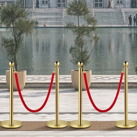 Velvet Ropes and Posts 5 ft/1.5 m Red Rope Stainless Steel Gold Stanchion w/ Ball Top Red Crowd Control Barrier Used for Theaters Party Wedding Exhibition