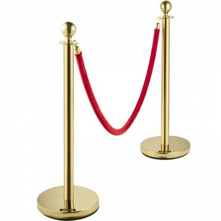 Velvet Ropes and Posts 5 ft/1.5 m Red Rope Stainless Steel Gold Stanchion w/ Ball Top Red Crowd Control Barrier Used for Theaters Party Wedding Exhibition