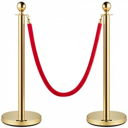 Velvet Ropes and Posts 5 ft/1.5 m Red Rope Stainless Steel Gold Stanchion w/ Ball Top Red Crowd Control Barrier Used for Theaters Party Wedding Exhibition