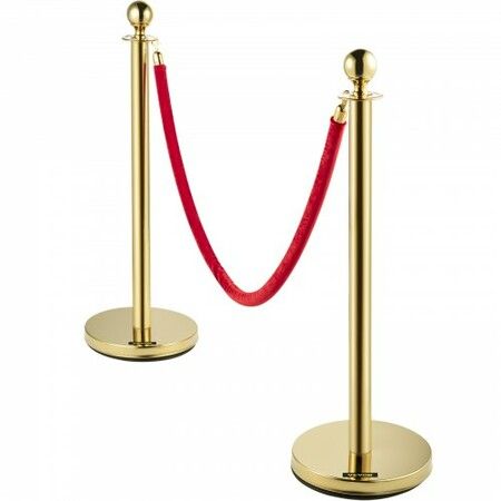 Velvet Ropes and Posts 5 ft/1.5 m Red Rope Stainless Steel Gold Stanchion w/ Ball Top Red Crowd Control Barrier Used for Theaters Party Wedding Exhibition