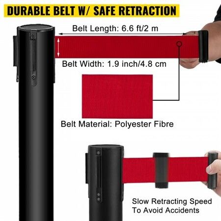 Stanchion Post Barriers 4-Set Line Dividers Stainless Steel Stanchions with 6.6 Black Retractable Belts Stanchions with One Sign Frame 34.6 Queue