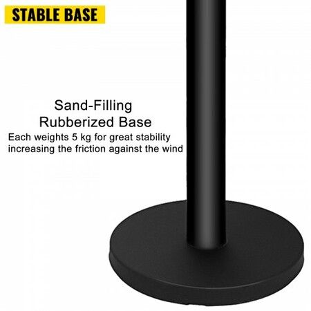 Stanchion Post Barriers 4-Set Line Dividers Stainless Steel Stanchions with 6.6 Black Retractable Belts Stanchions with One Sign Frame 34.6 Queue