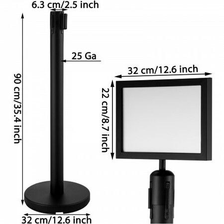 Stanchion Post Barriers 4-Set Line Dividers Stainless Steel Stanchions with 6.6 Black Retractable Belts Stanchions with One Sign Frame 34.6 Queue