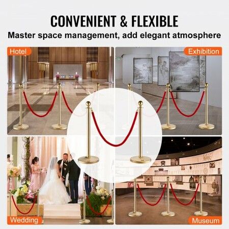 Stanchion Post with Velvet Rope 6-Pack Crowd Control Stanchion with 4PCS 5FT Red Velvet Ropes Stainless Steel Queue Barrier Line Divider