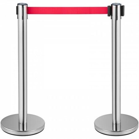 Crowd Control Stanchion Set of 6 Pieces Stanchion Set Stanchion Set with 2 m Red Retractable Belt Crowd Control Barrier with Rubber Base