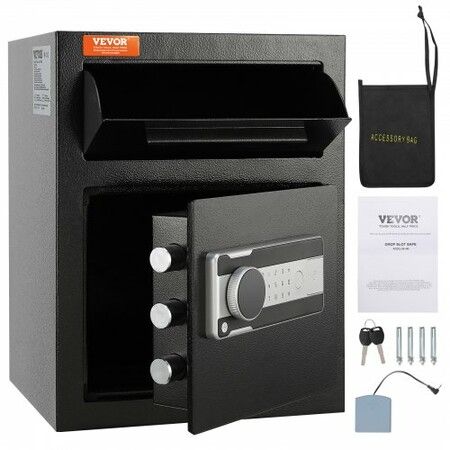 1.7 Cub Depository Safe Deposit Safe with Drop Slot Electronic Code Lock and 2 Emergency Keys 17.71'' x 13.77'' x 13.77'' Business Drop Slot Safe