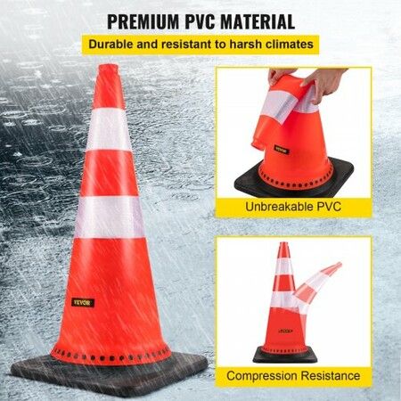 Safety Cones 8 x 30" Traffic Cones PVC Orange Construction Cones Reflective Collars Traffic Cones with Black Weighted Base Used for Driveway Road