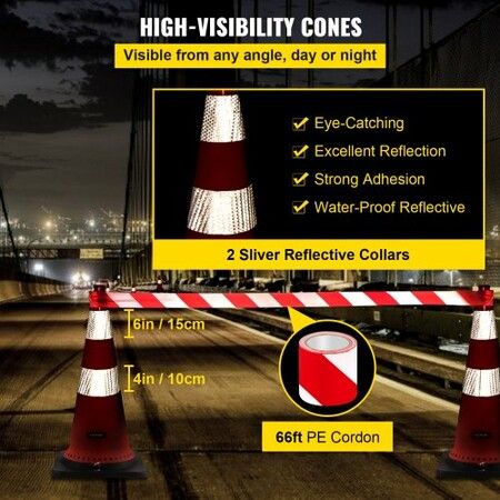 Safety Cones 8 x 30" Traffic Cones PVC Orange Construction Cones Reflective Collars Traffic Cones with Black Weighted Base Used for Driveway Road