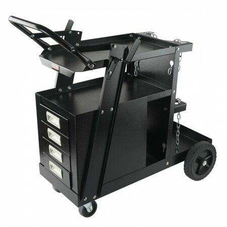 Welding Cart 2-Tier 4 Drawers Welder Cart with 265 LBS Weight Capacity 360 degree Swivel Wheels Tank Storage Safety Chains Heavy Duty Rolling MIG