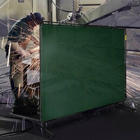 Welding Curtain Welding Screens 6' x 8' Flame Retardant Vinyl with Frame Green