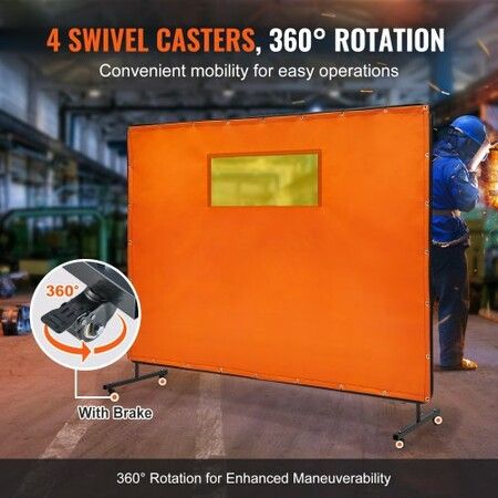 Welding Screen with Frame 6' x 8' Welding Curtain Screens Flame-Resistant Vinyl Welding Protection Screen with 4 Swivel Wheels (2 Lockable)