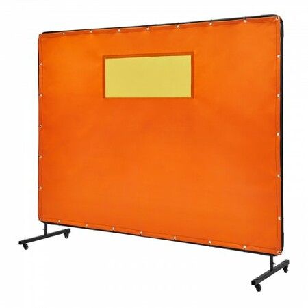 Welding Screen with Frame 6' x 8' Welding Curtain Screens Flame-Resistant Vinyl Welding Protection Screen with 4 Swivel Wheels (2 Lockable)