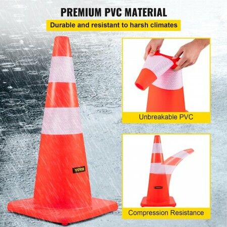 Safety Cones 28 in/73 cm Height 10 PCS PVC Orange Traffic Cone with 2 Reflective Collars and Weighted Base Used for Traffic Control Driveway Road Parking