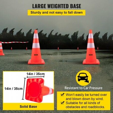 Safety Cones 28 in/73 cm Height 10 PCS PVC Orange Traffic Cone with 2 Reflective Collars and Weighted Base Used for Traffic Control Driveway Road Parking