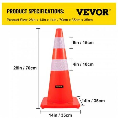 Safety Cones 28 in/73 cm Height 10 PCS PVC Orange Traffic Cone with 2 Reflective Collars and Weighted Base Used for Traffic Control Driveway Road Parking