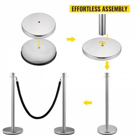 Crowd Control Stanchion Set of 2 Pieces Stanchion Set Stanchion Set with 5 ft/1.5 m Black Velvet Rope Silver Crowd Control Barrier