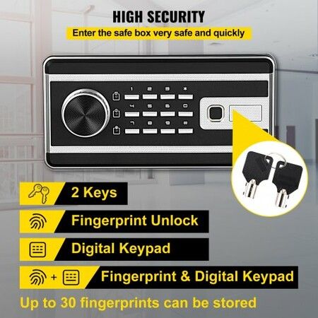 Safe Box 2.1 CU.FT Fingerprint Safe Box for Money w/ 2 Keys & Digital Keypad Q235 Steel Safe Box for Storing Cash Jewelry Pistols Documents Watches