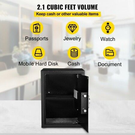 Safe Box 2.1 CU.FT Fingerprint Safe Box for Money w/ 2 Keys & Digital Keypad Q235 Steel Safe Box for Storing Cash Jewelry Pistols Documents Watches