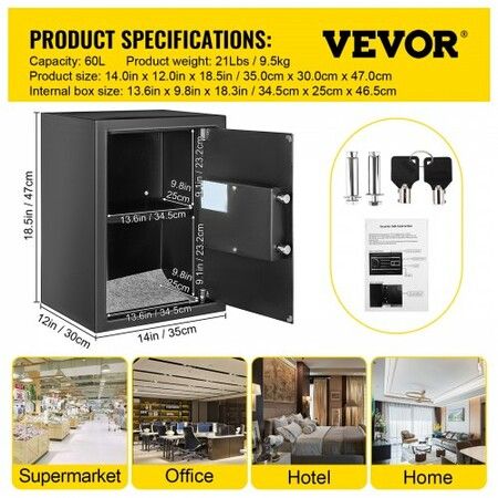 Safe Box 2.1 CU.FT Fingerprint Safe Box for Money w/ 2 Keys & Digital Keypad Q235 Steel Safe Box for Storing Cash Jewelry Pistols Documents Watches