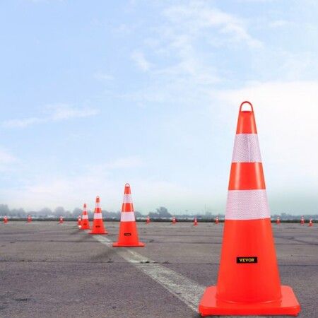 Safety Cones 6 x 28\" Traffic Cones PVC Orange Construction Cones 2 Reflective Collars Traffic Cones with Weighted Base and Hand-Held Ring Used