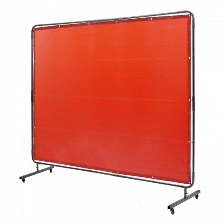 Welding Screen with Frame 6' x 8' Welding Curtain Screen on 4 Wheels Red