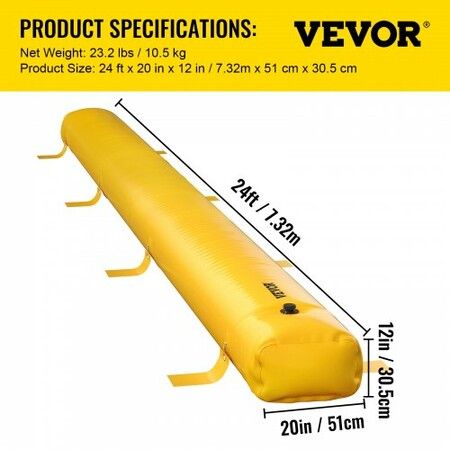 Flood Bag 24 ft Length x 12 in Height Reusable PVC Water Diversion Tubes Lightweight with Excellent Waterproof Effect Used for Doorways Garages Yellow