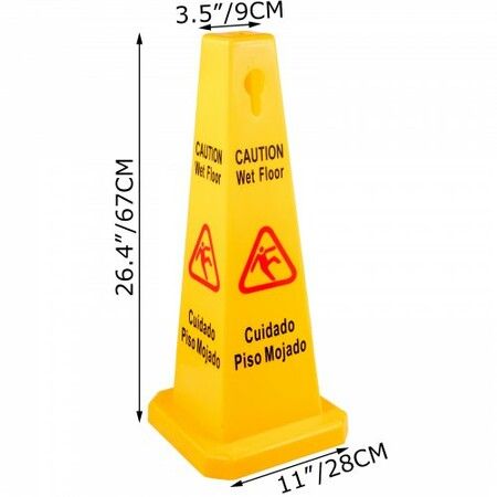 10 Pack Floor Safety Cone 67 cm Yellow Caution Wet Floor Sign 4 Sided Floor Wet Sign Public Safety Wet Floor Cones Bilingual Wet Sign