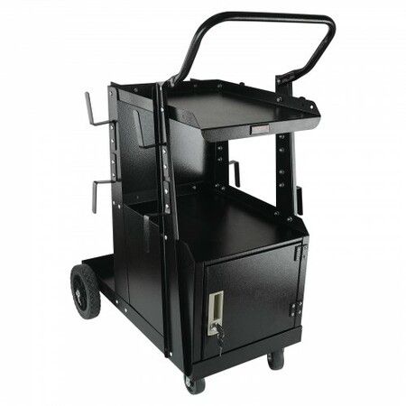 Welding Cart 2-Tier Heavy Duty Welder Cart with Anti-Theft Lockable Cabinet 265LBS Weight Capacity 360 degree Swivel Wheels Tank Storage Safety Chains