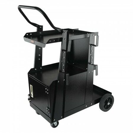 Welding Cart 2-Tier Heavy Duty Welder Cart with Anti-Theft Lockable Cabinet 265LBS Weight Capacity 360 degree Swivel Wheels Tank Storage Safety Chains