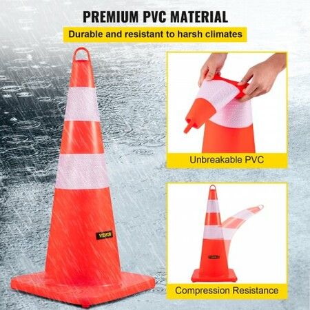 Safety Cones 10PCS 28\" Traffic Cones PVC Orange Construction Cones 2 Reflective Collars Traffic Cones with Weighted Base and Hand-Held Ring Used