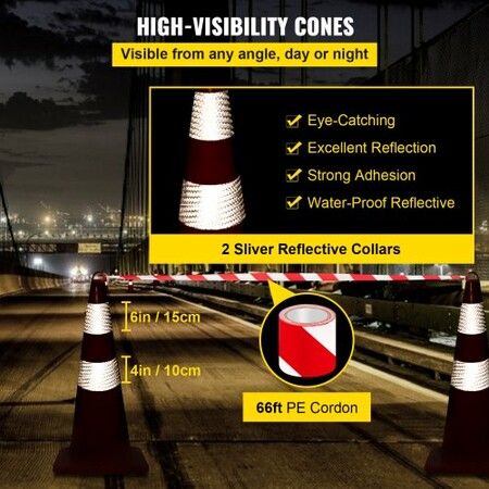 Safety Cones 10PCS 28\" Traffic Cones PVC Orange Construction Cones 2 Reflective Collars Traffic Cones with Weighted Base and Hand-Held Ring Used