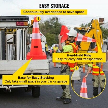 Safety Cones 10PCS 28\" Traffic Cones PVC Orange Construction Cones 2 Reflective Collars Traffic Cones with Weighted Base and Hand-Held Ring Used