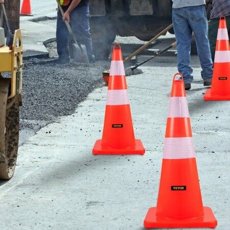 Safety Cones 10PCS 28\" Traffic Cones PVC Orange Construction Cones 2 Reflective Collars Traffic Cones with Weighted Base and Hand-Held Ring Used