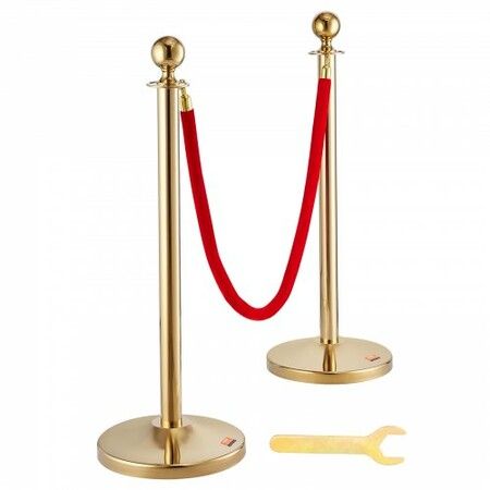 Stanchion Post with Velvet Rope 4-Pack Crowd Control Stanchion with 2PCS 5FT Red Velvet Ropes Stainless Steel Queue Barrier Line Divider