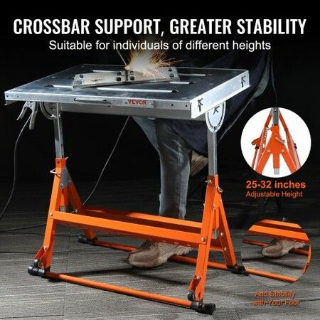 Welding Table 30" x 20" 400lbs Load Capacity Steel Welding Workbench Table on Wheels Folding Work Bench with Three 1.1" Slot 3 Tilt Angles Adjustable