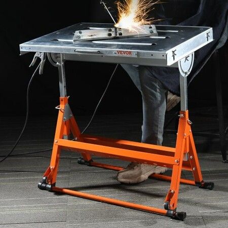 Welding Table 30" x 20" 400lbs Load Capacity Steel Welding Workbench Table on Wheels Folding Work Bench with Three 1.1" Slot 3 Tilt Angles Adjustable