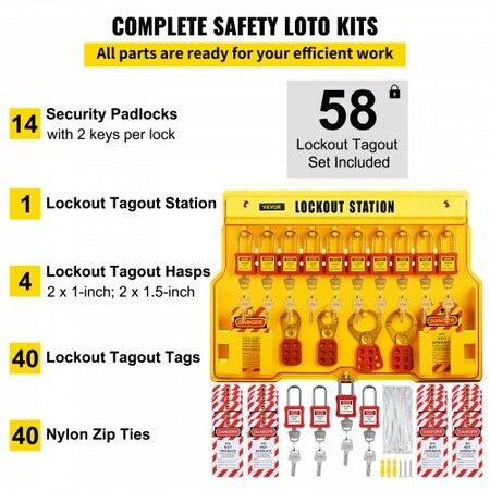 58 PCS Lockout Tagout Kits Electrical Safety Loto Kit Includes Padlocks Lockout Station Hasp Tags & Zip Ties Lockout Tagout Safety Tools