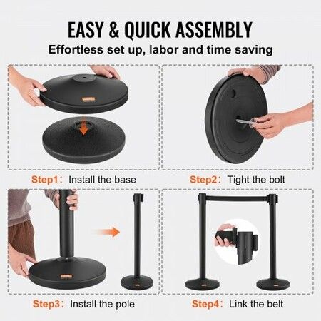 Crowd Control Stanchion 4-Pack Crowd Control Barrier Carbon Steel Baking Painted Stanchion Queue Post with 2PCS 6.5FT Retractable Belt & Fillable Base Belt