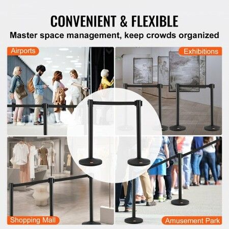 Crowd Control Stanchion 4-Pack Crowd Control Barrier Carbon Steel Baking Painted Stanchion Queue Post with 2PCS 6.5FT Retractable Belt & Fillable Base Belt