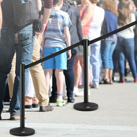 Crowd Control Stanchion 4-Pack Crowd Control Barrier Carbon Steel Baking Painted Stanchion Queue Post with 2PCS 6.5FT Retractable Belt & Fillable Base Belt