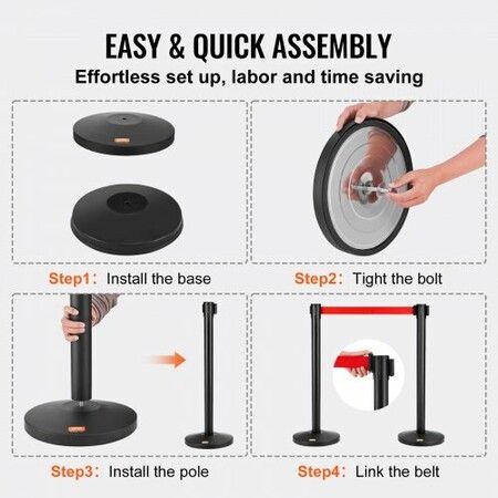 Crowd Control Stanchions 2-Pack Crowd Control Barriers Carbon Steel Baking Painted Stanchion Queue Post with 11FT Red Retractable Belt Belt Barriers