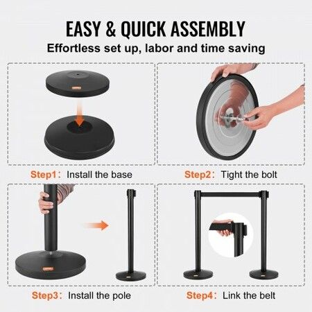 Crowd Control Stanchions 2-Pack Crowd Control Barriers Carbon Steel Baking Painted Stanchion Queue Post with 11FT Black Retractable Belt Belt Barriers