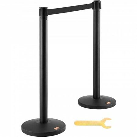 Crowd Control Stanchions 2-Pack Crowd Control Barriers Carbon Steel Baking Painted Stanchion Queue Post with 11FT Black Retractable Belt Belt Barriers