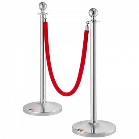 Stanchion Post with Velvet Rope 4-Pack Crowd Control Stanchion with 2PCS 5FT Red Velvet Ropes Stainless Steel Queue Barrier Line Divider with Base Ball Top