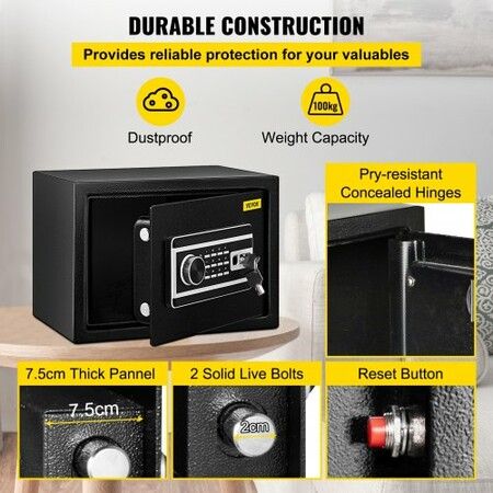 Safe Box 0.8 CU.FT Fingerprint Safe Box for Money w/ 2 Keys & Digital Keypad Q235 Steel Safe Box for Storing Cash Jewelry Pistols Documents Watches