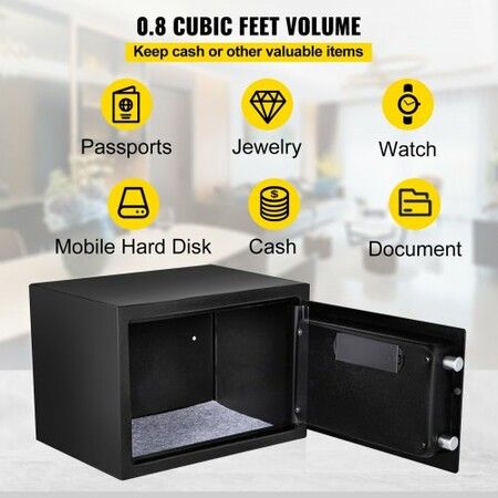 Safe Box 0.8 CU.FT Fingerprint Safe Box for Money w/ 2 Keys & Digital Keypad Q235 Steel Safe Box for Storing Cash Jewelry Pistols Documents Watches