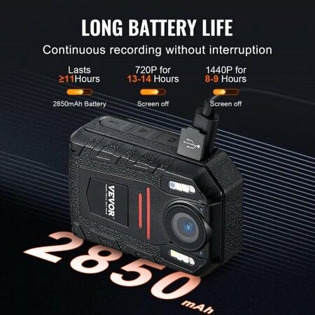 1440P HD Police Body Camera 64GB Body Cam with Audio Video Recording Picture Built-in 2850 mAh Battery 2.0" LCD Infrared Night Vision Waterproof Cam